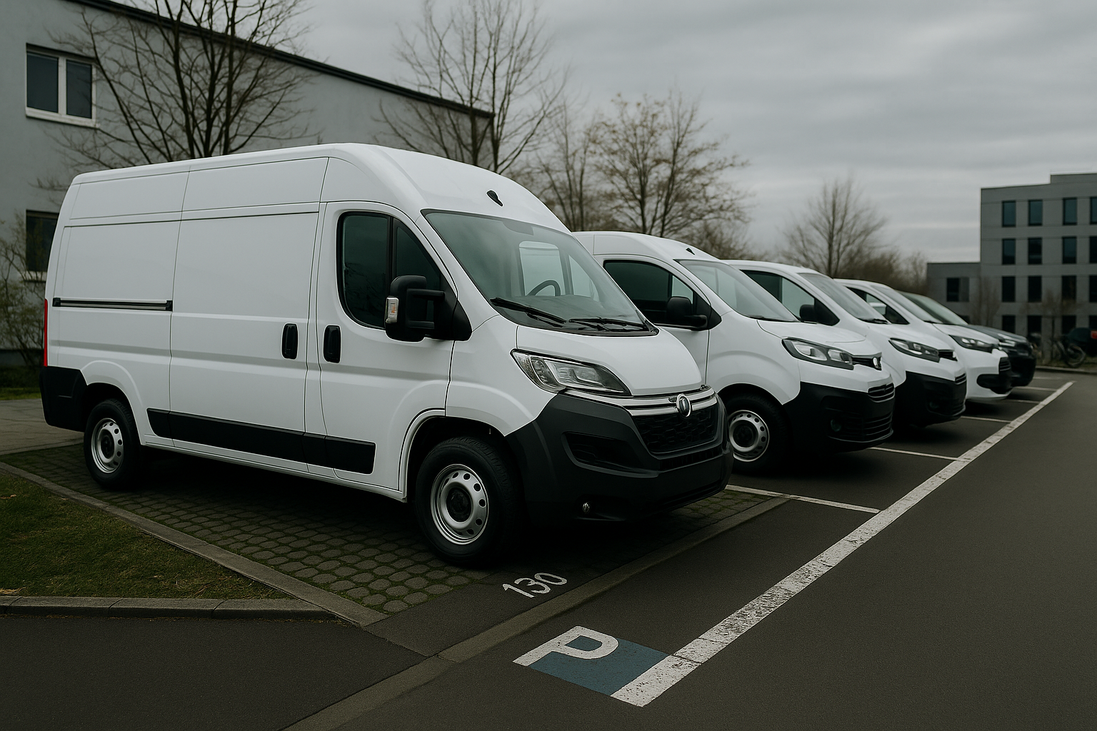 Vehículos estacionados bajo un cielo nublado